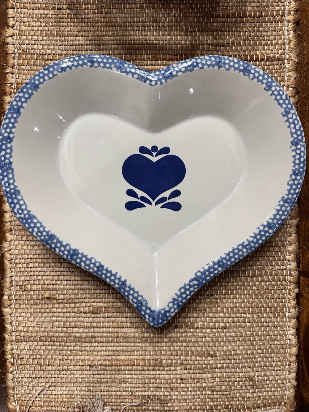 White and Blue Heart Ceramic Serving Bowl